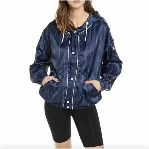 NEW! Ivy Park Women Baseball Pinstripe Running Bomber Lightweight Jacket Size M